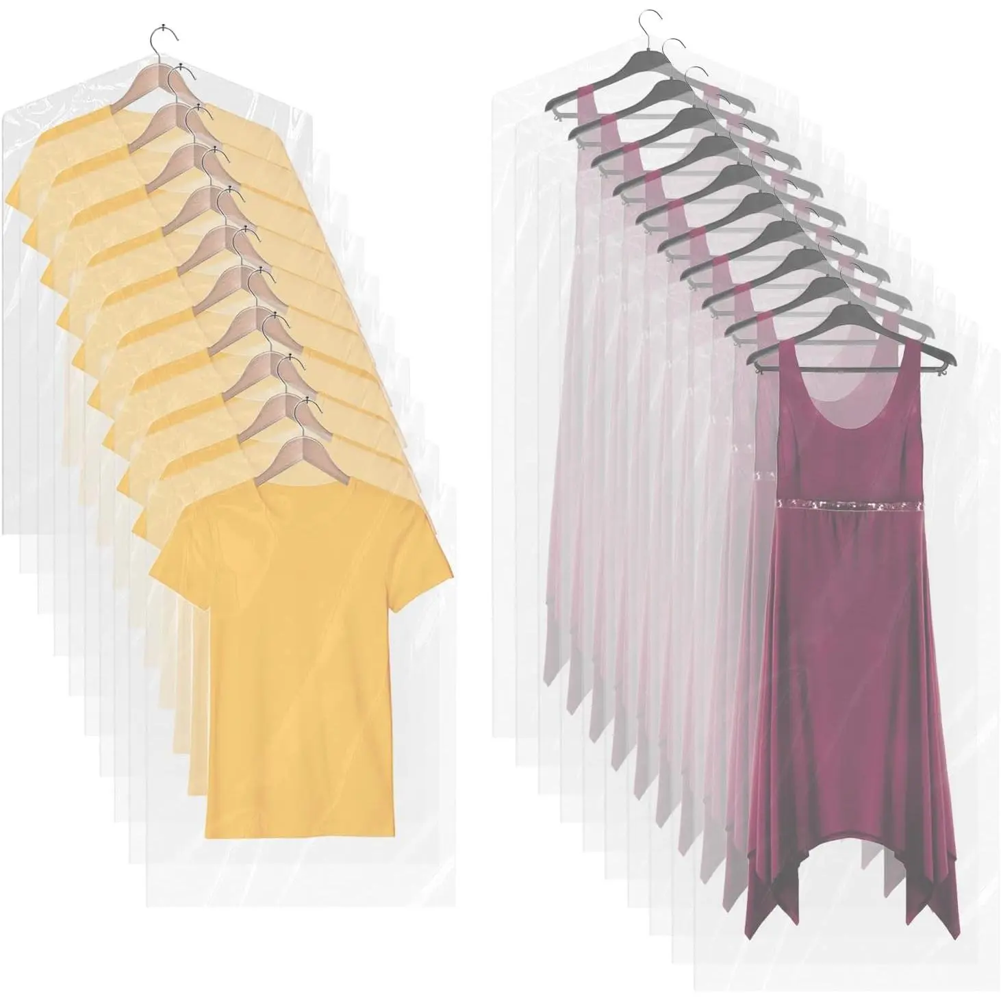 20 Pack 2 Sizes Plastic Garment Bags, 23.6 x 35.4 Inch & 23.6 x 60 Inch Plastic Clear Dry Cleaner Laundry Bags for Clothes Cover,  Clothes Storage for Long Dresses Skirt Coat Suit