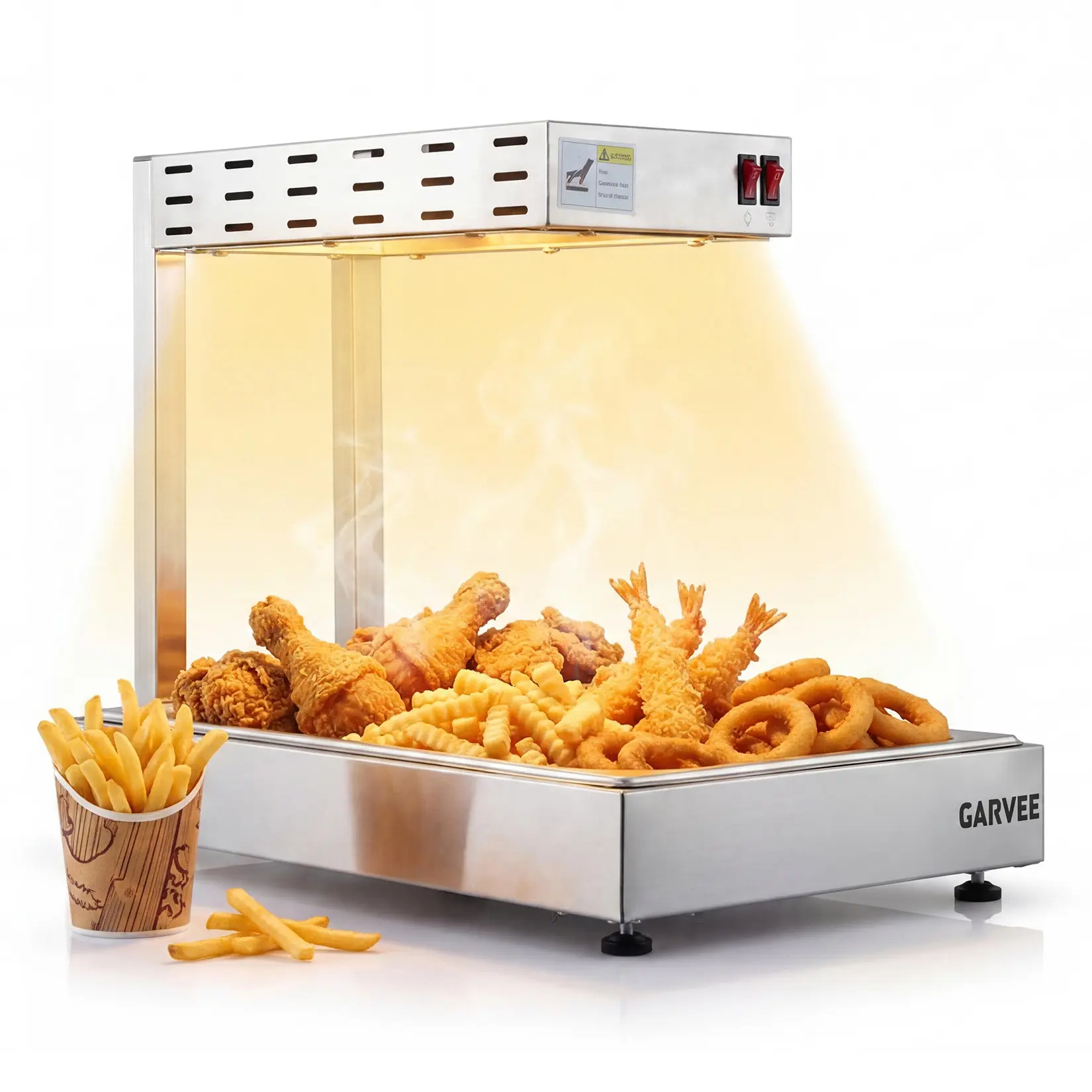 Commercial Stainless Steel Countertop Infrared Food Warmer Lamp - Electric U-Shaped Tube, Dual Control - Ideal for Buffets, Restaurants