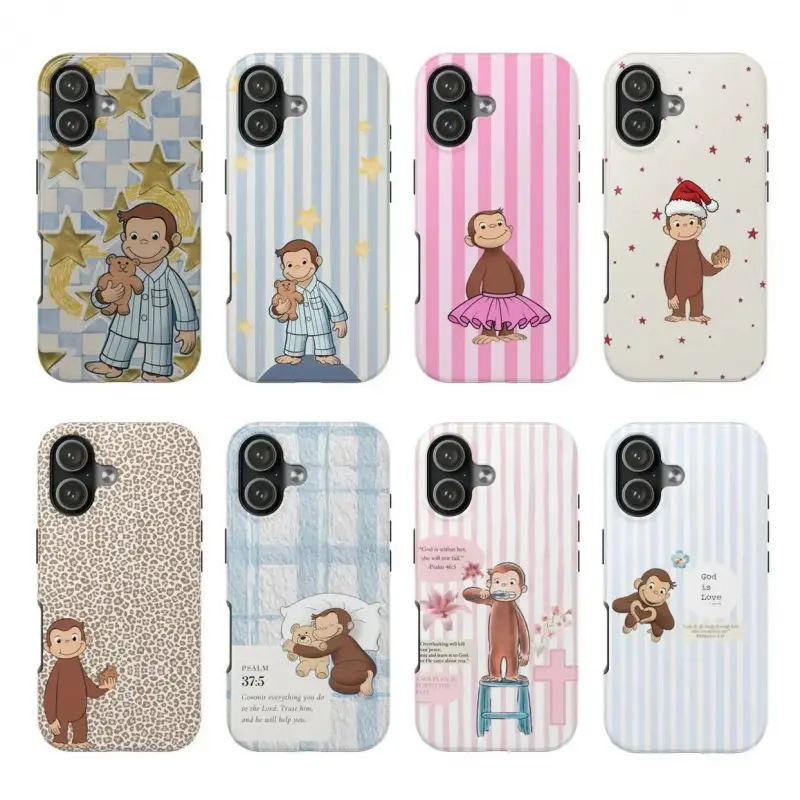 8 Vers Curious George Stripe Tough Phone Case, Cutest Design Case Cover,phone Case Suitable for Iphone 11/12/13/14/15/16/17 Pro Promax Plus Air Artistic Cat tpu shockproof phone protective cover fashionable