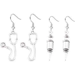 Shot  Stephoscope  Nurse Themed Dangle Womens Earrings Pack of 2 Pairs of Earrings