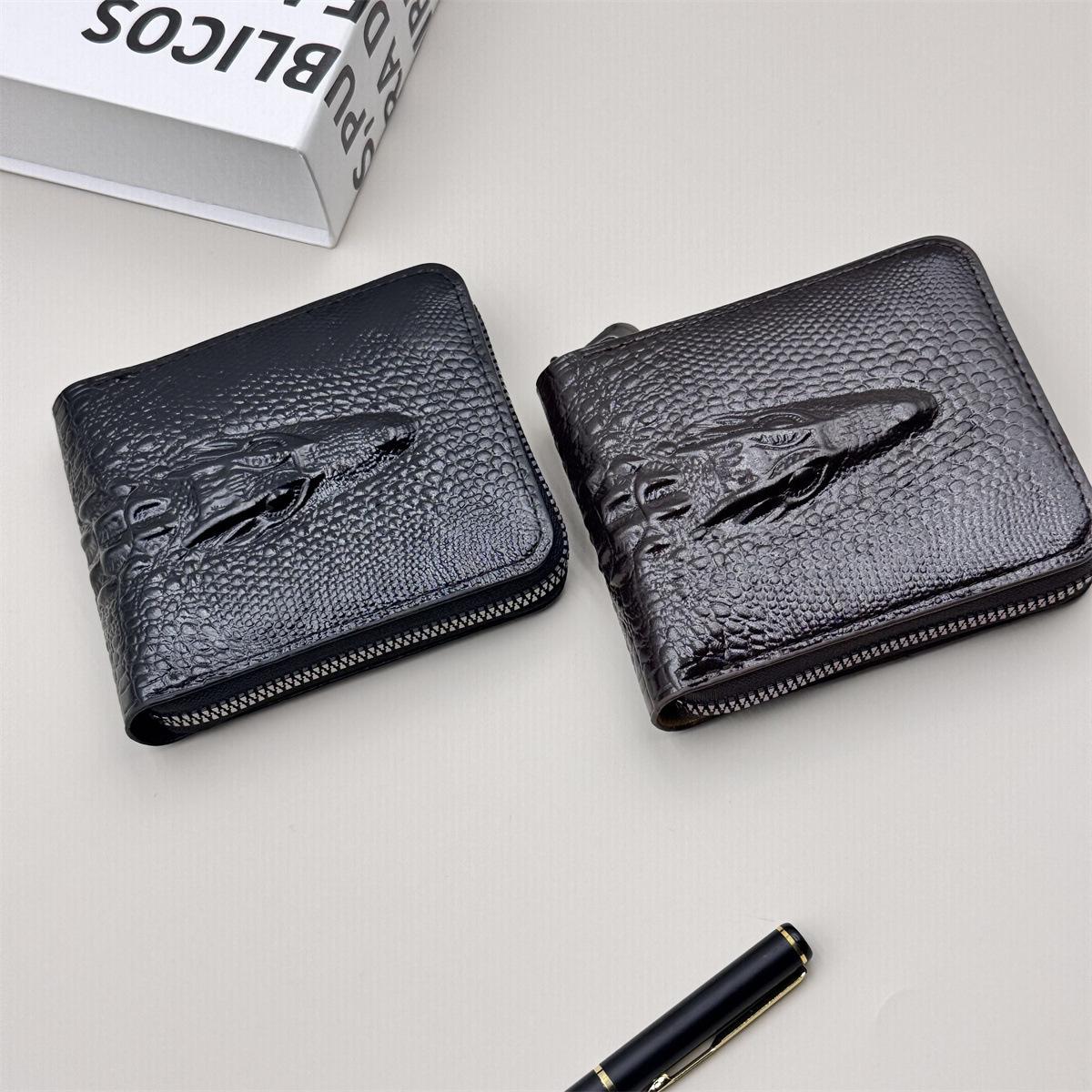 Men's Short Crocodile Zip Wallet PU Leather Bifold with Multiple Card Slots Large Capacity Coin Purse & Cash Organizer for Everyday Carry