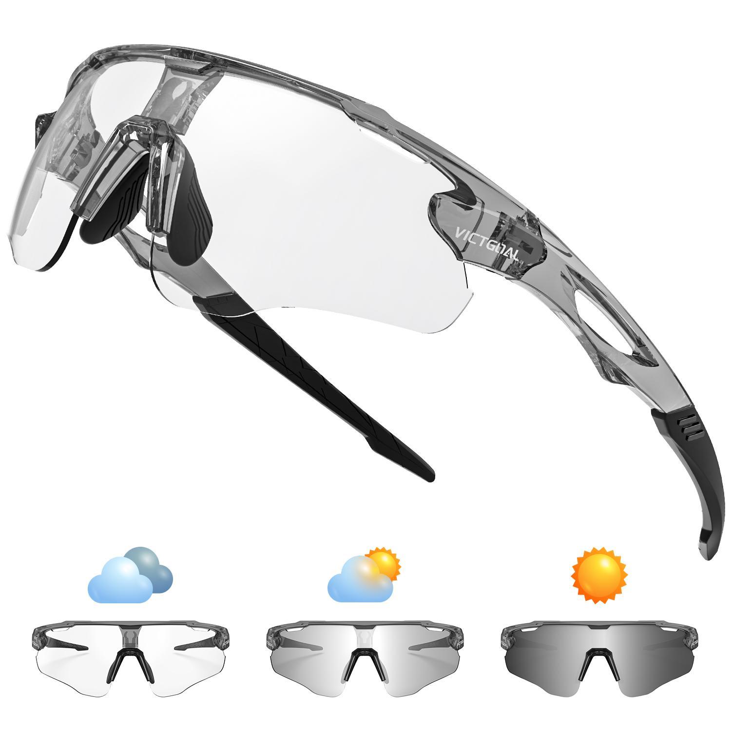 Photochromic Sports Glasses, UV400 Protection Bike Eyeglass for Fishing Jogging Camping, Lightweight TR90 Frame Glasses for Men & Women, Photochromic Cycling Glasses