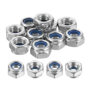 Left-Hand Lock Nuts, M6x1mm 304 Stainless Steel Thread Hex Nylon Insert Lock Nut for Assembling and Fastening,  10 count