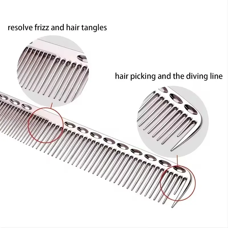Professional Salon-Grade Aluminum Hair Comb, Anti-Static, Stainless Steel Teeth for All Hair Types, Ideal for Home or Travel Use