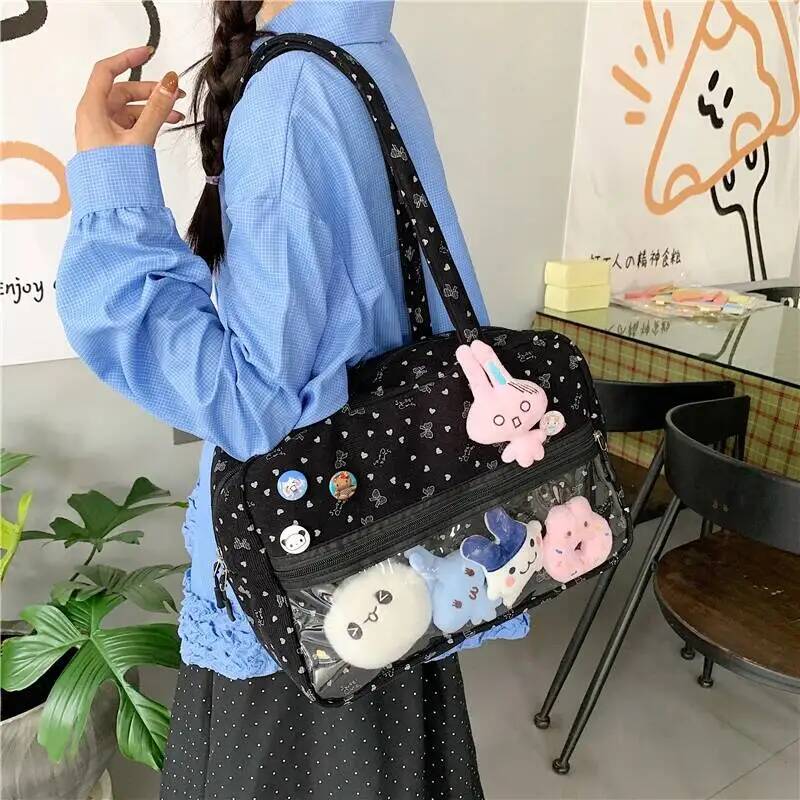 New Y2k Cute Large Capacity Ita Bag Lolita Girls Transparent Bag DIY Badge Display Shoulder Bag Fashion Comic Exhibition Handbag