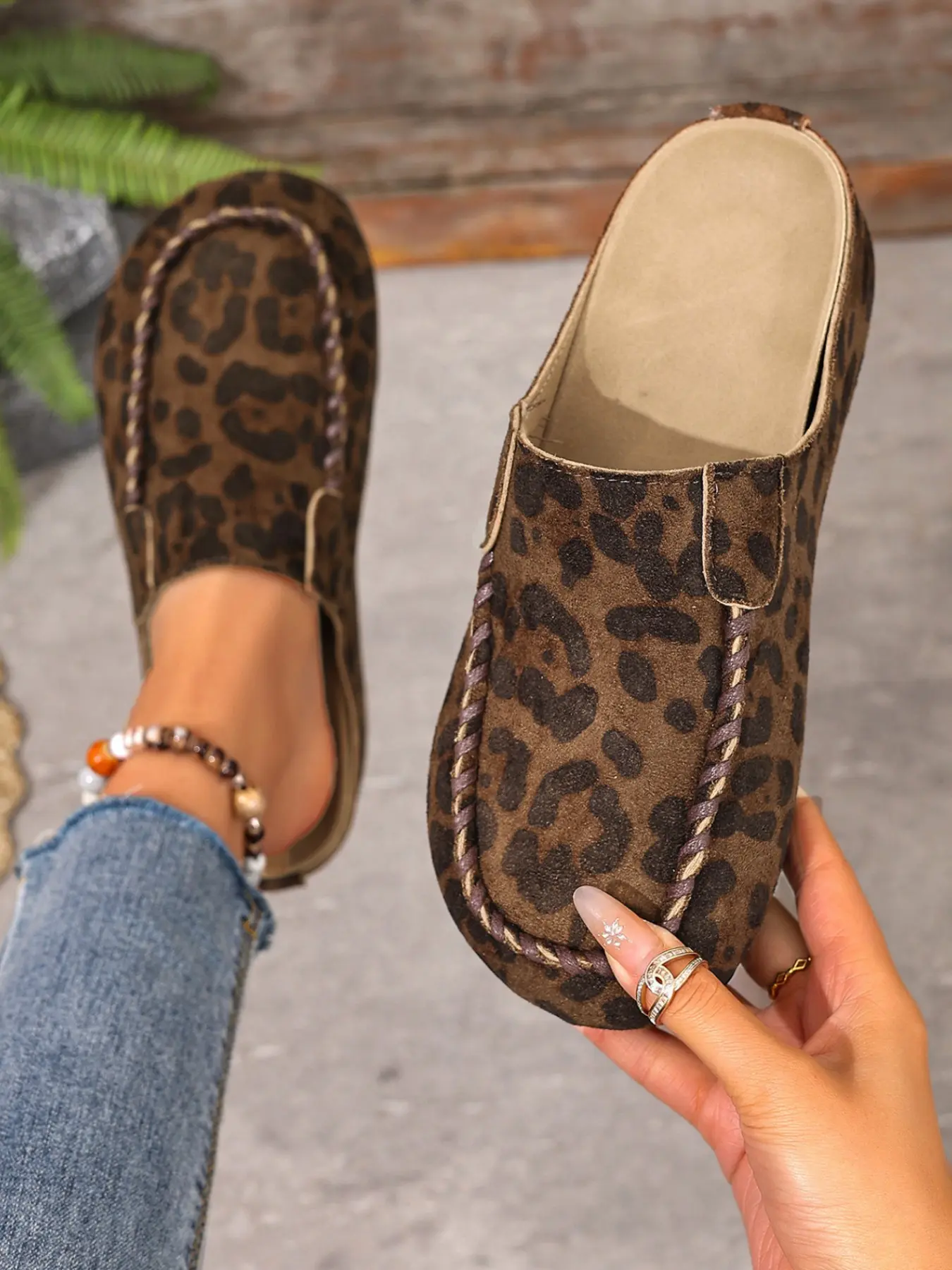 Women Leopard Print Faux Suede Slip On Loafers Braided Trim Flat Casual Shoes Daily Commute Weekend Walking Coffee Outing Footwear slipresistant Zapatos affordablefashion