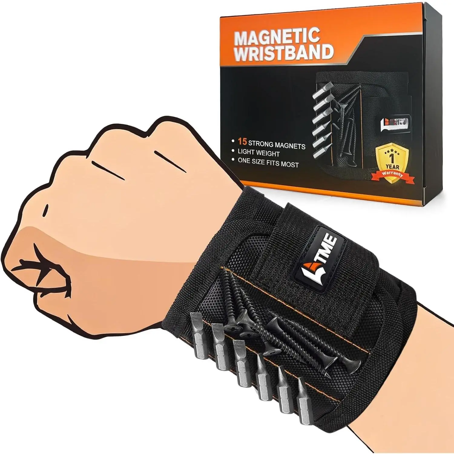 Wristband with 15   for Holding Screws Nails Drill Bits- Armband Tool for DIY Handyman  Gifts for Men (Black)
