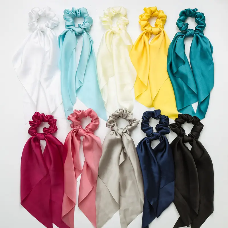 Women's Korean-Style Plain Satin Scrunchie with Knotted Ponytail Ribbon Scarf, Adjustable Hairbands & Scrunchies, Available in Rose Red, Light Pink, Casual Hair Accessory