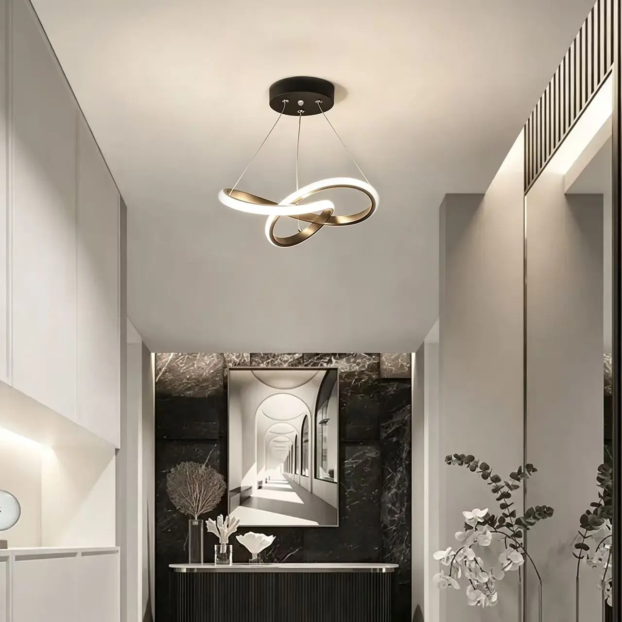 Creative Clover LED Pendant Light, Modern Minimalist Adjustable Chain, Dual-Use Ceiling Mounted, 24cm, Ideal for Dining Room, Bathroom, Living Room, Indoor Ceiling Lights