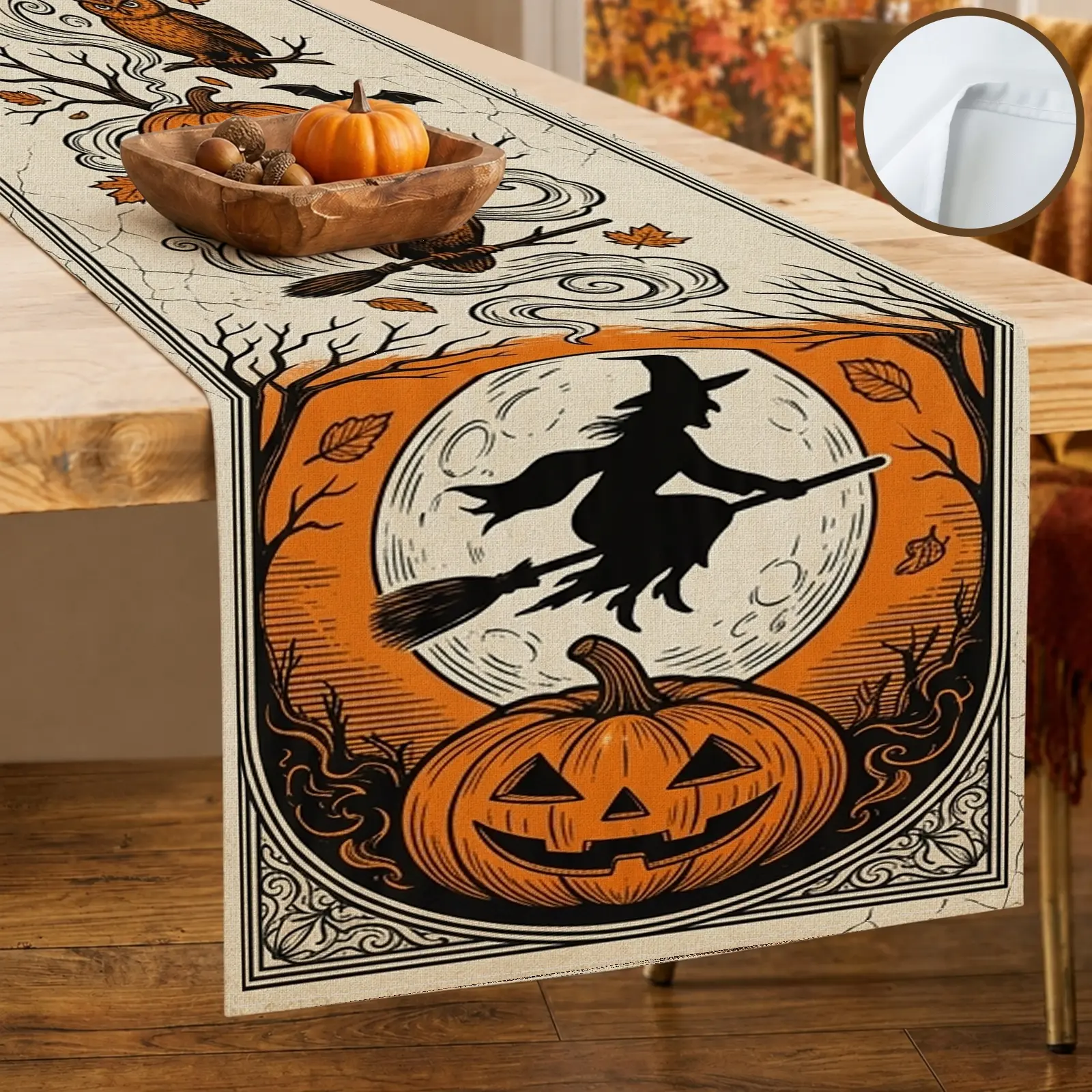 1pc Pumpkin Bat Owl Table Runner, Gothic Halloween Style, Decorative Border Seasonal Graphic Print, for Dining Table Halloween Party Home Decor Holiday Decor Fall Decor