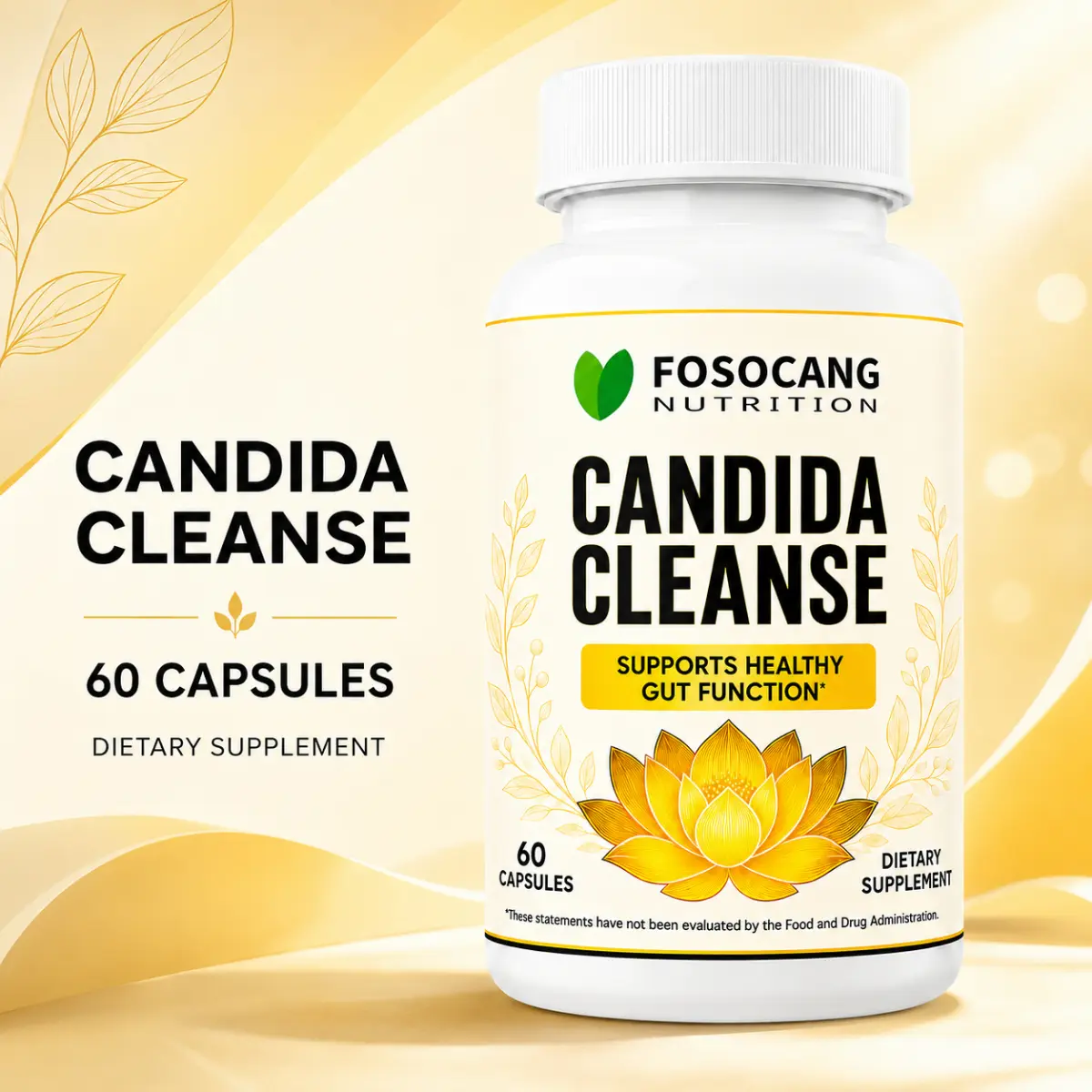 Candida Cleanse Capsules, Natural Gut Support Supplement with Caprylic Acid, Oregano Leaf, Black Walnut & Probiotics, Supports Healthy Intestinal Balance, 60 Capsules