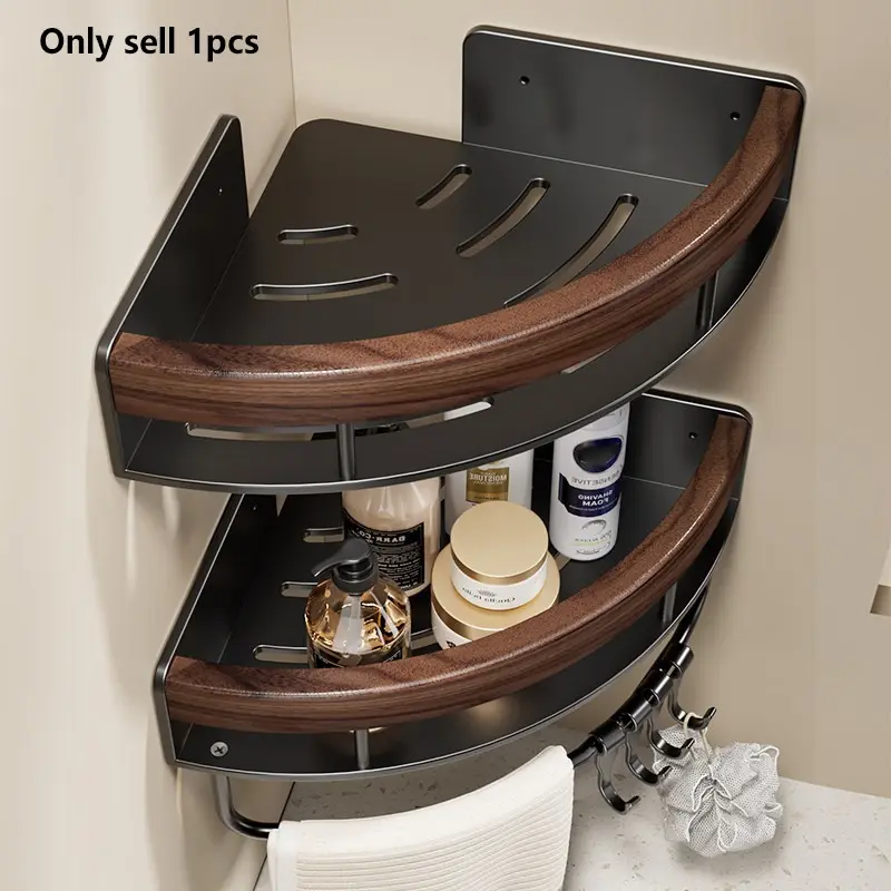 Walnut Wood Bathroom Shelf Wall-Mounted, Triangular Storage Rack for Vanity, Space-Saving Organizer for Kitchen & Living Room