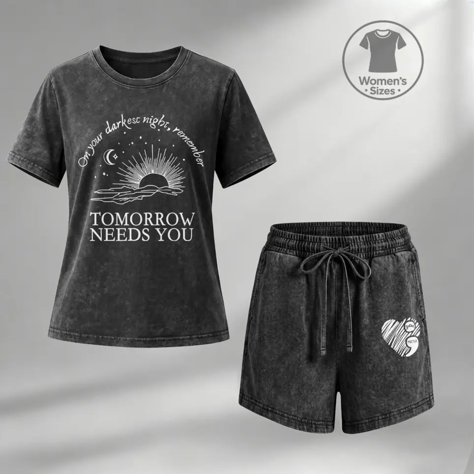 Women’s 100% Cotton Washed 2 Piece Shorts Set, Tomorrow Needs You Graphic Crew Neck Short Sleeve T Shirt and Drawstring Shorts, Soft Breathable Casual Summer Lounge Outfit