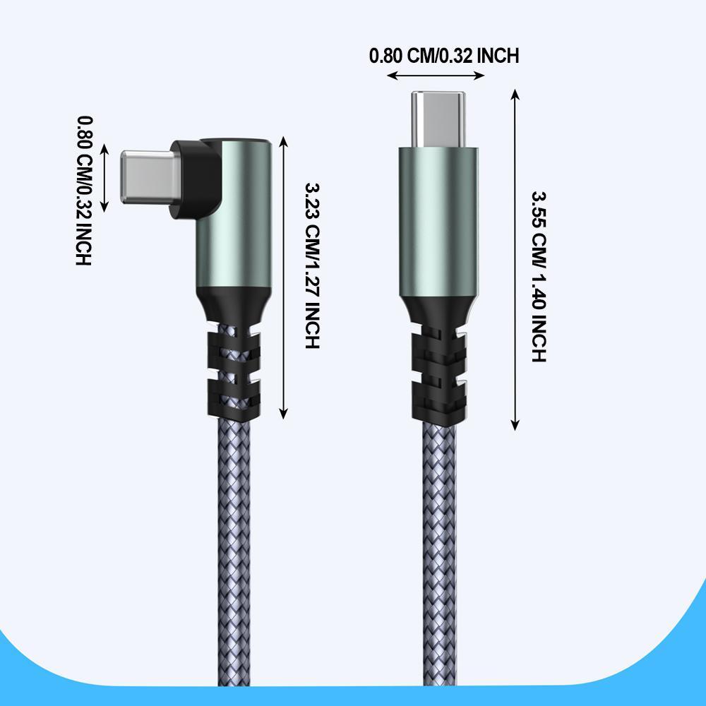 USB Type C Charger Cable Nylon Braided USB-C to USB C Line, 90 Degree Bend Gaming Charging Cable, Fast Charging Data Transfer
