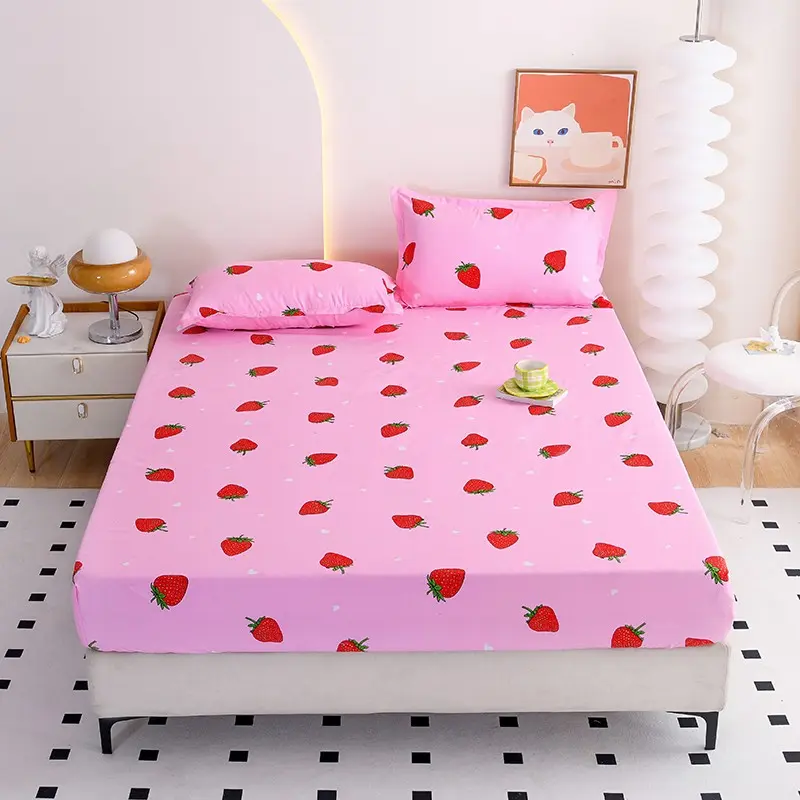 3-Piece Strawberry Print Bed Sheet Set, Soft Comfortable Breathable, Fruit Theme, Bedroom Guest Room Dorm Hotel Gift
