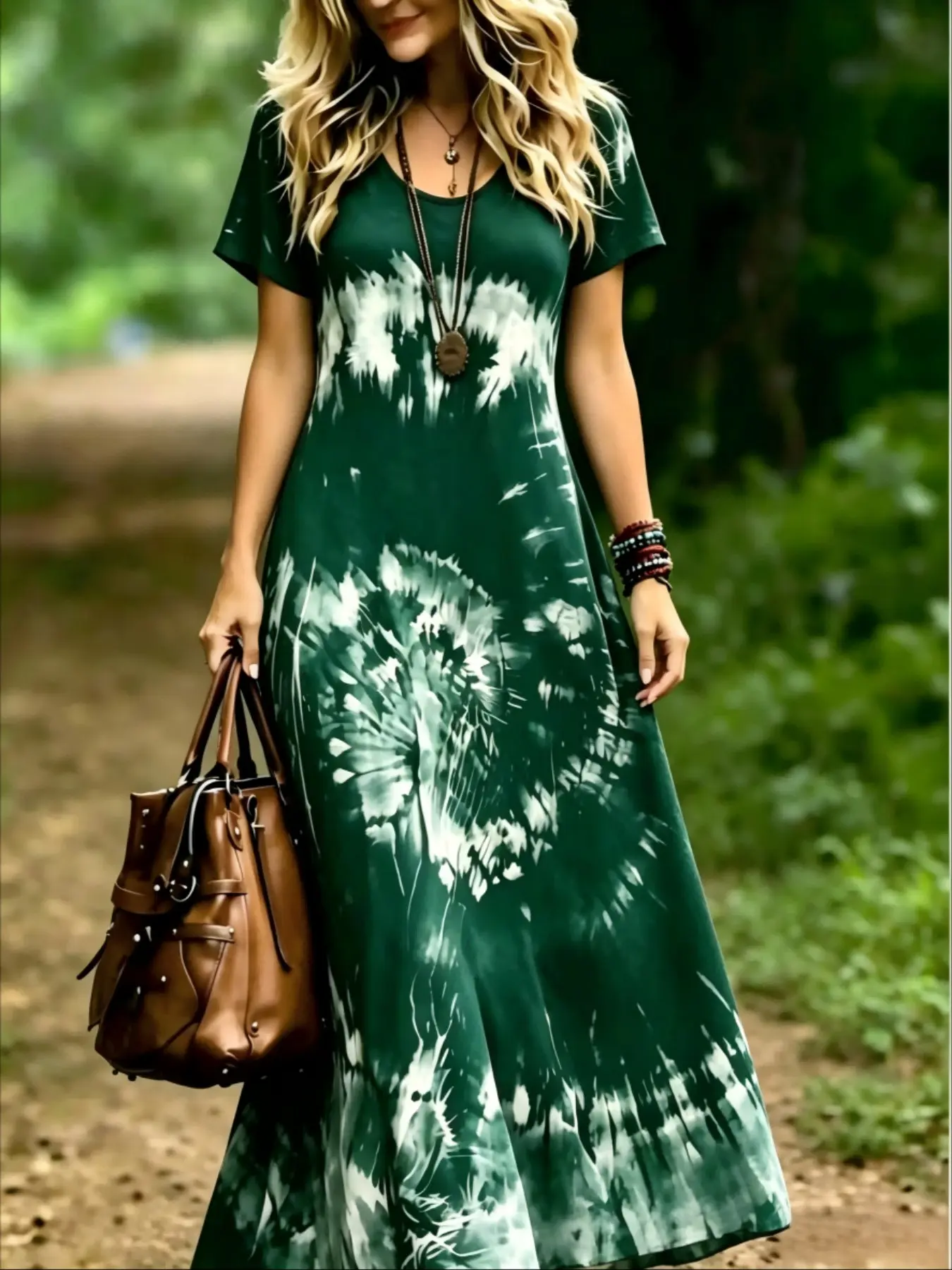 2026 Spring Summer Plus Size Women's Boho Tie Dye Dress, Comfortable Lightweight, Perfect for Beach Vacation, Fashionable and Versatile