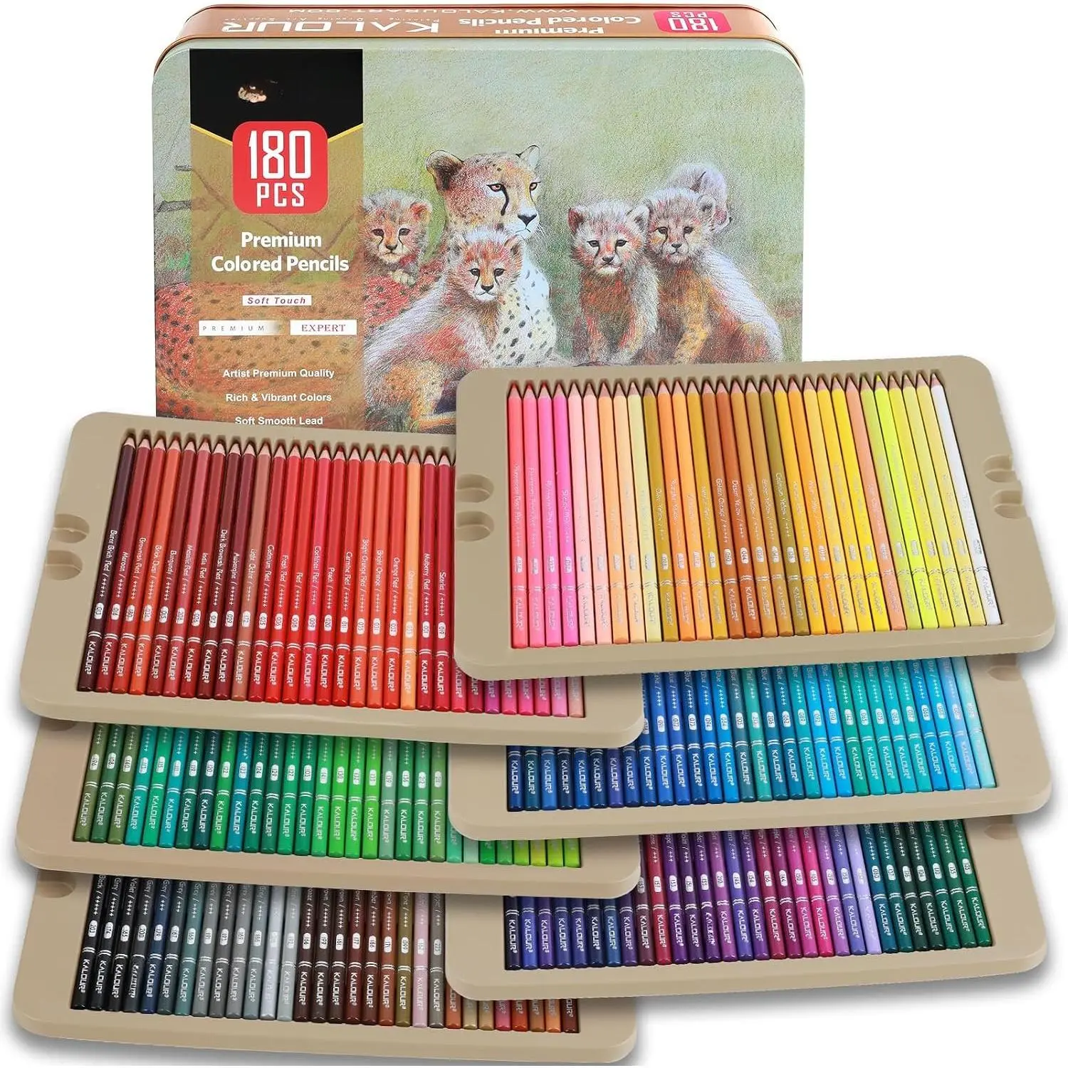 180 Colored Pencil Set for Adults & Artists, Rich Pigment Soft Core, 15 Metallic Pencils, 6 Neon Pencils, Ideal for Coloring Drawing Sketching Shading Blending,  Colors (Tin Case)