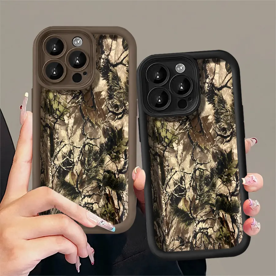 Forest Camouflage Pattern 2D Printed Pattern Case for iPhone 17 Pro Max 16 16e 15 14 Plus 13 12 Mini 11 Air X XS Soft TPU Shockproof Cover with Full Body Camera Lip Protection