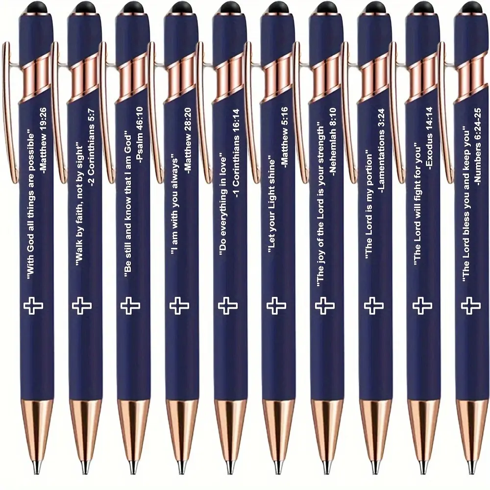 Set of 10 Cross-shaped Bible Verse Pens, 2-in-1 Stylus Pens with Smooth Writing, Ideal for Churches and Bible Study—the Perfect Christian Easter Gift, Inspirational Ballpoint Pens, Valentine's Day Gift, Easter Gift, Ballpoint Pen Gifts