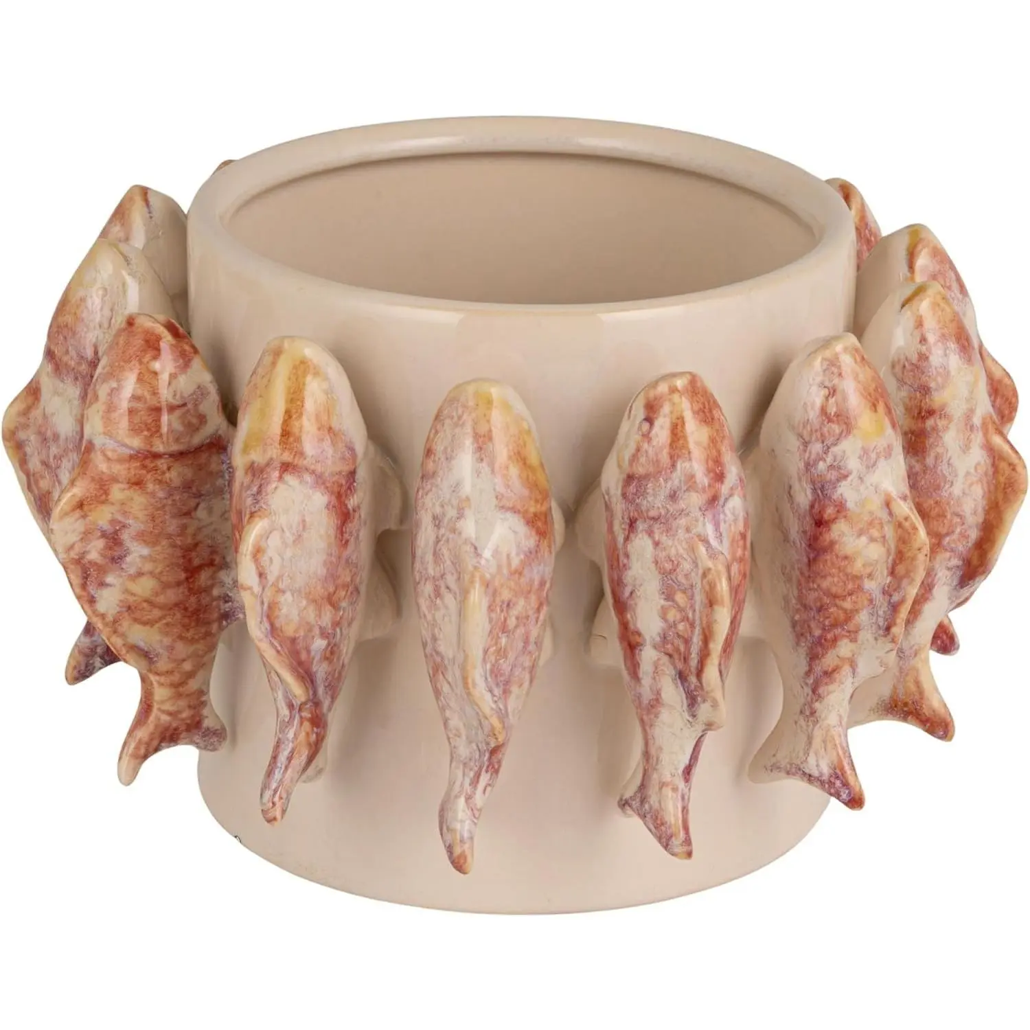 Stoneware Planter with 3D Fish and Reactive Glaze, Multicolor