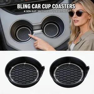 2 Pack Bling Car Cup Coasters - Universal Non-Slip Holder Inserts with Rhinestone Crystal, Sparkly Accessories for Outdoor Camping Kitchen Tableware Mugs pad comfort