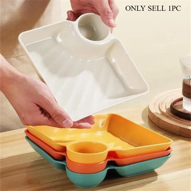Chips and Dip Plates, Plastic Serving Platter Divider Plate Dumpling Plate with Dipping Saucer, Divided Snack Serving Dishes for Appetizer