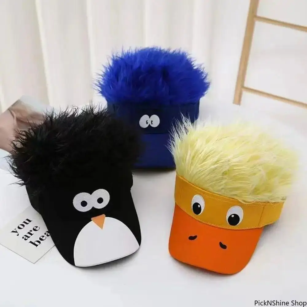 Novelty Cartoon Wig Top Hat - Adjustable, Casual, Sunproof Synthetic Hair Accessory, Breathable Cotton Sport Style, Funny Party Outdoor Accessory for Men & Women
