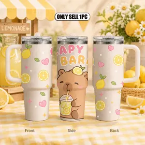 Kawai cartoon Capybara Vacuum Flasks 40oz 3rd Gen Vacuum Insulated Tumbler with Handle & Straw Lid, Leak-Proof Stainless Steel Travel Mug for Water, Coffee, Gym, Office, Car Cup Holder