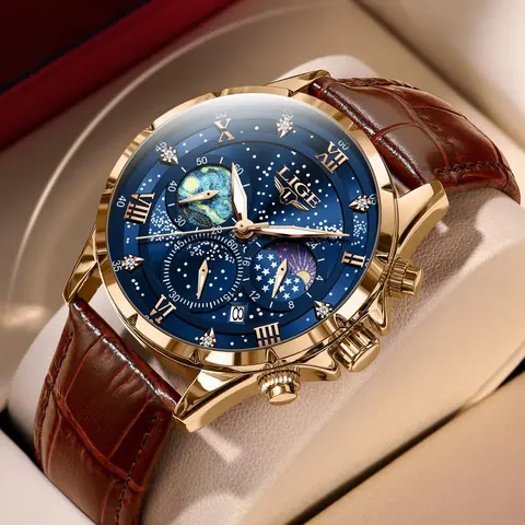Men's Minimalist Business Fashion Pu Leather Strap Digital Hands Quartz Watch, Casual Round Dial Calendar Analog Wristwatch, Perfect Gift for Men, Analog Quartz Watches, with Box