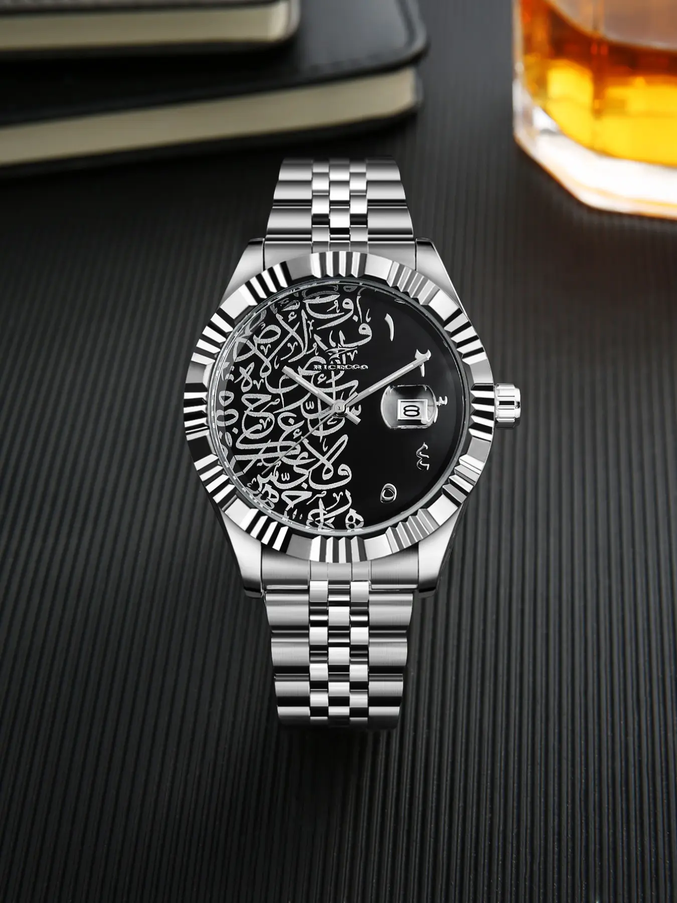 RICECGO Men's Vintage-Style Luxury Calendar Watch, Quartz Watch, Featuring an Exotic Arabic Calligraphy Dial—A Stylish Men's Accessory, Analog Quartz Watches