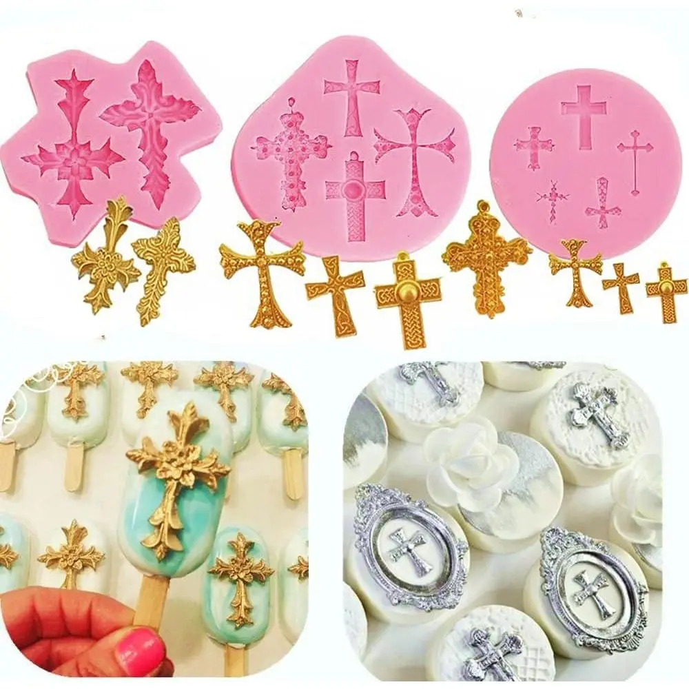 3 PCS Baptism Cake Decorations Cross Cake Mold Cross Mold Baptism Cake Toppers for Baptism Party Supplies