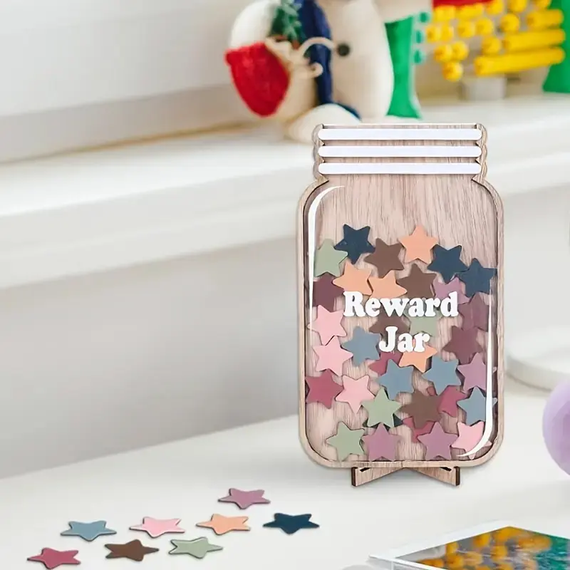1pc Star Reward Jar, Huang Yang Wood Ornament, Not Plated with Precious Metal, Harvested in China, Ideal for Kids' Rewards