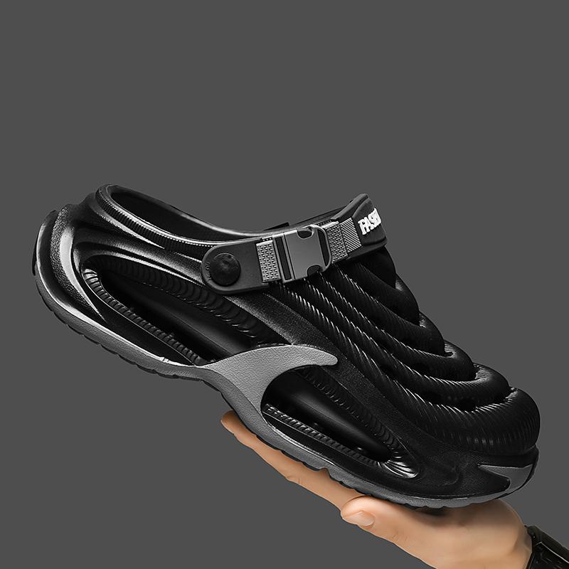 Men's Mecha-Style Thick-Soled Two-Way Clogs, Adjustable Breathable Non-Slip Closed-Toe Slides, Sporty Breathable Clogs, Summer Soft-Soled Beach Shoes, Thick Bottom Slippers for Indoor & Outdoor Wear