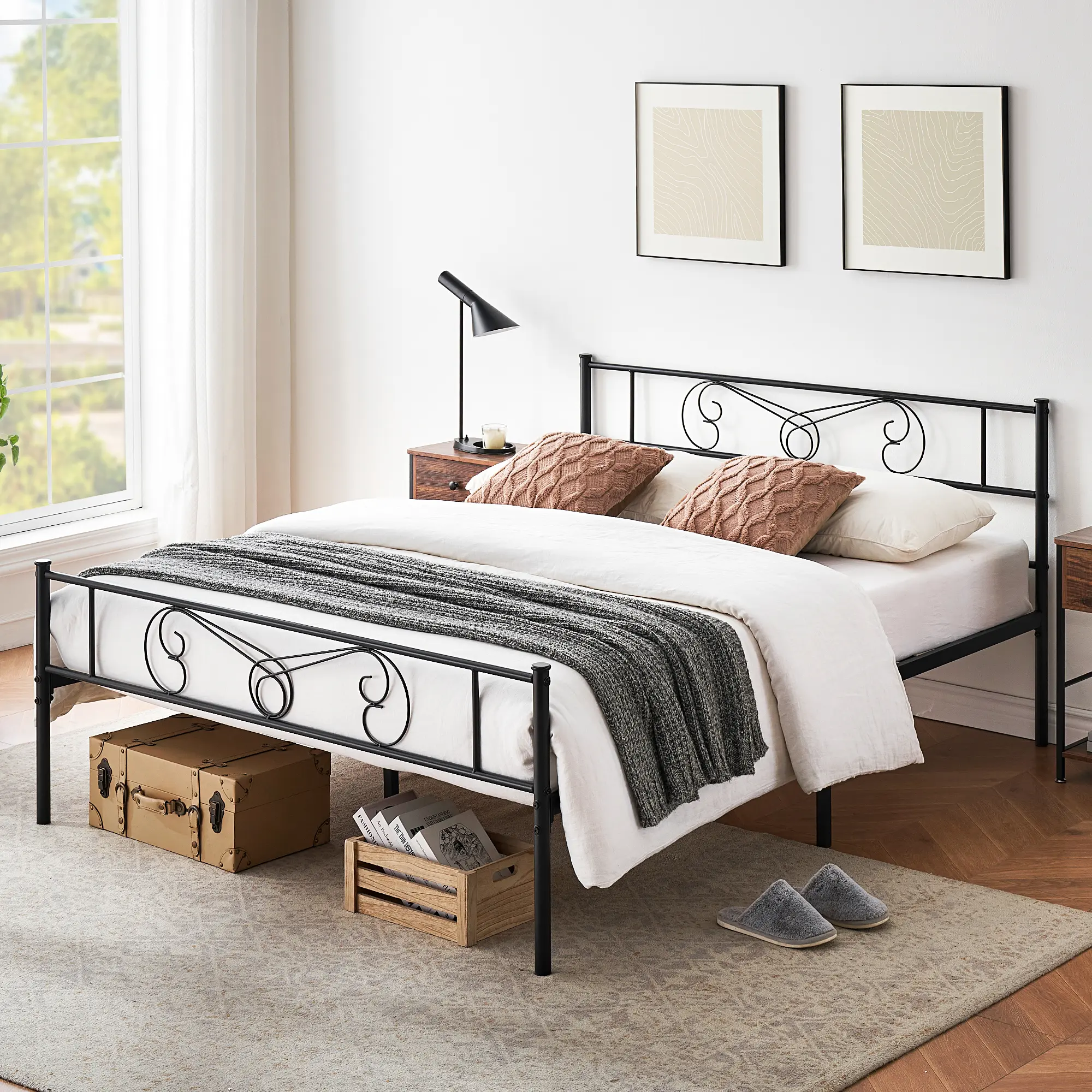 Sturdy Metal Platform Bed Frame with Headboard & Footboard – Modern Bedroom Furniture – Steel Slat Support, Under Bed Storage, No Box Spring Needed –Multiple sizes and colors
