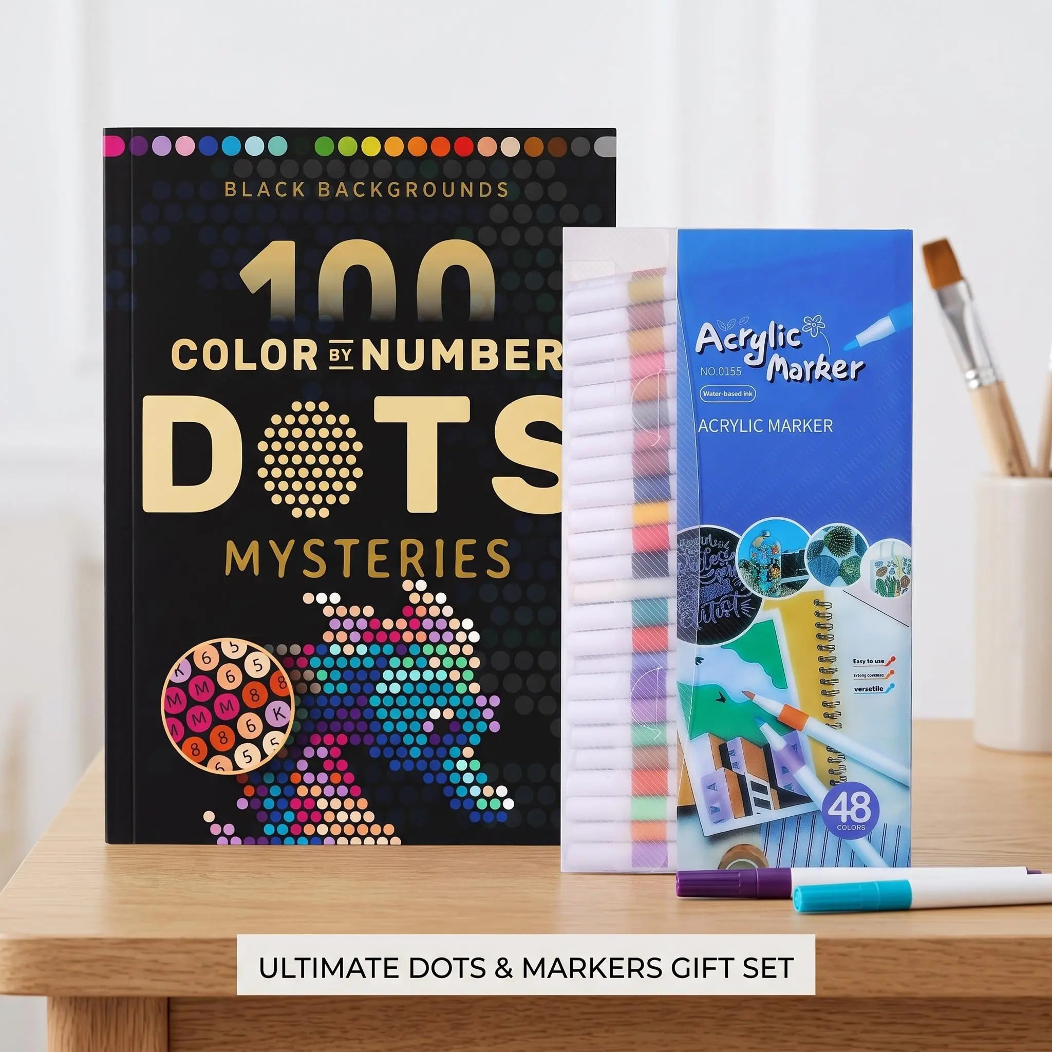 100 Color by Number Dots Mysteries, Black Backgrounds, Engaging Puzzle Activity, Family Bonding, Perfect for Kids & Adults, Fun Learning Tool