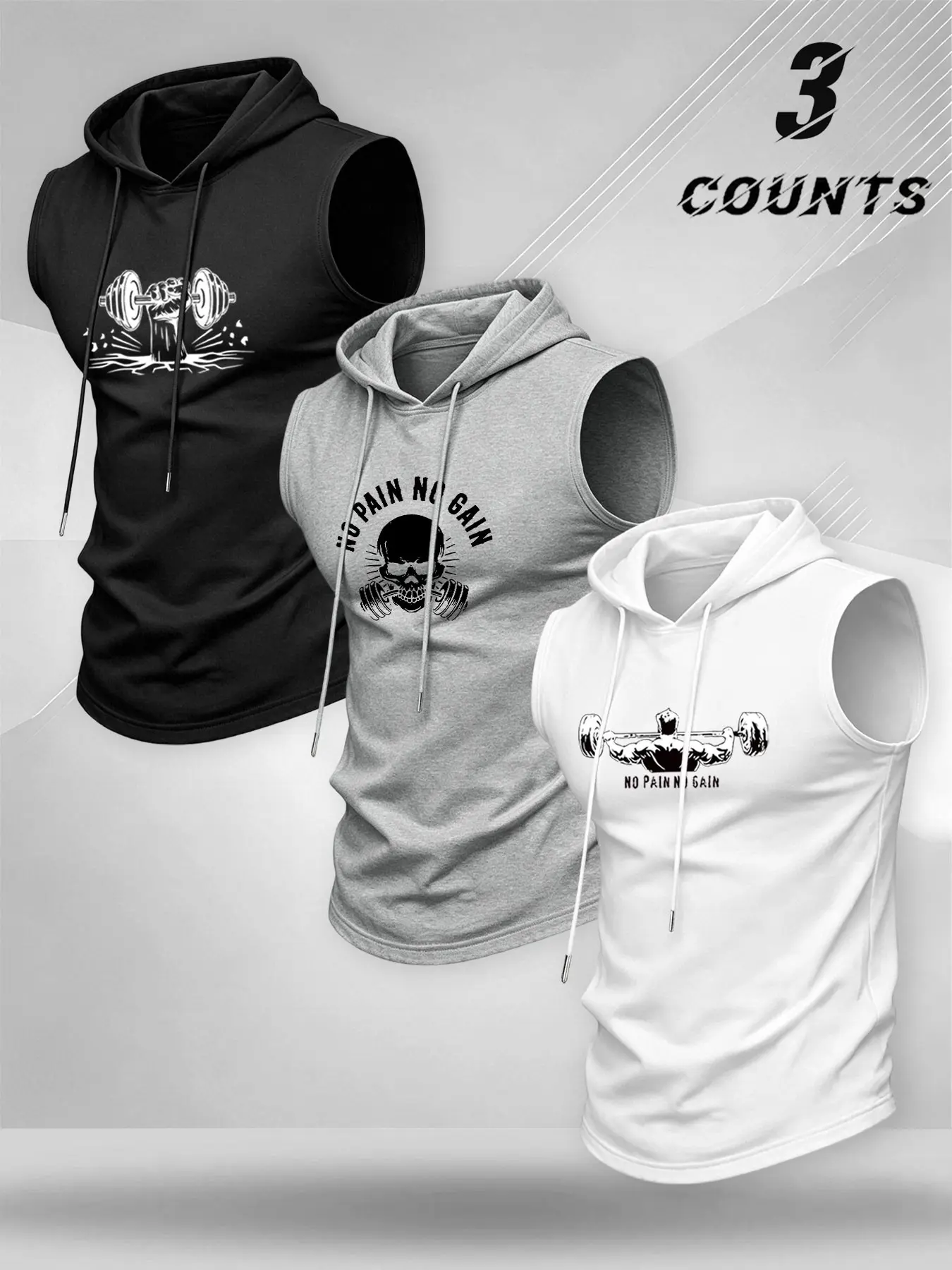American Fitness Dumbbell Print Hooded Sleeveless Tank Top, Quick-Dry Breathable Weight Training Shirt, Men's Gym Workout Upper, Sweat Wicking Vest