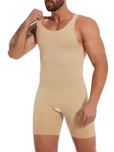 1 Count Men's U Neck Sleeveless Compression Outfit Shapewear Bodysuit, Fajas, Open Crotch Design Shapewear, Waist Abdomen Compression Bodysuit, Butt Lifting And Tummy Control, Soft Breathable Stretch Fabric Body Shaper, Perfect For Daily Gym Yoga Training