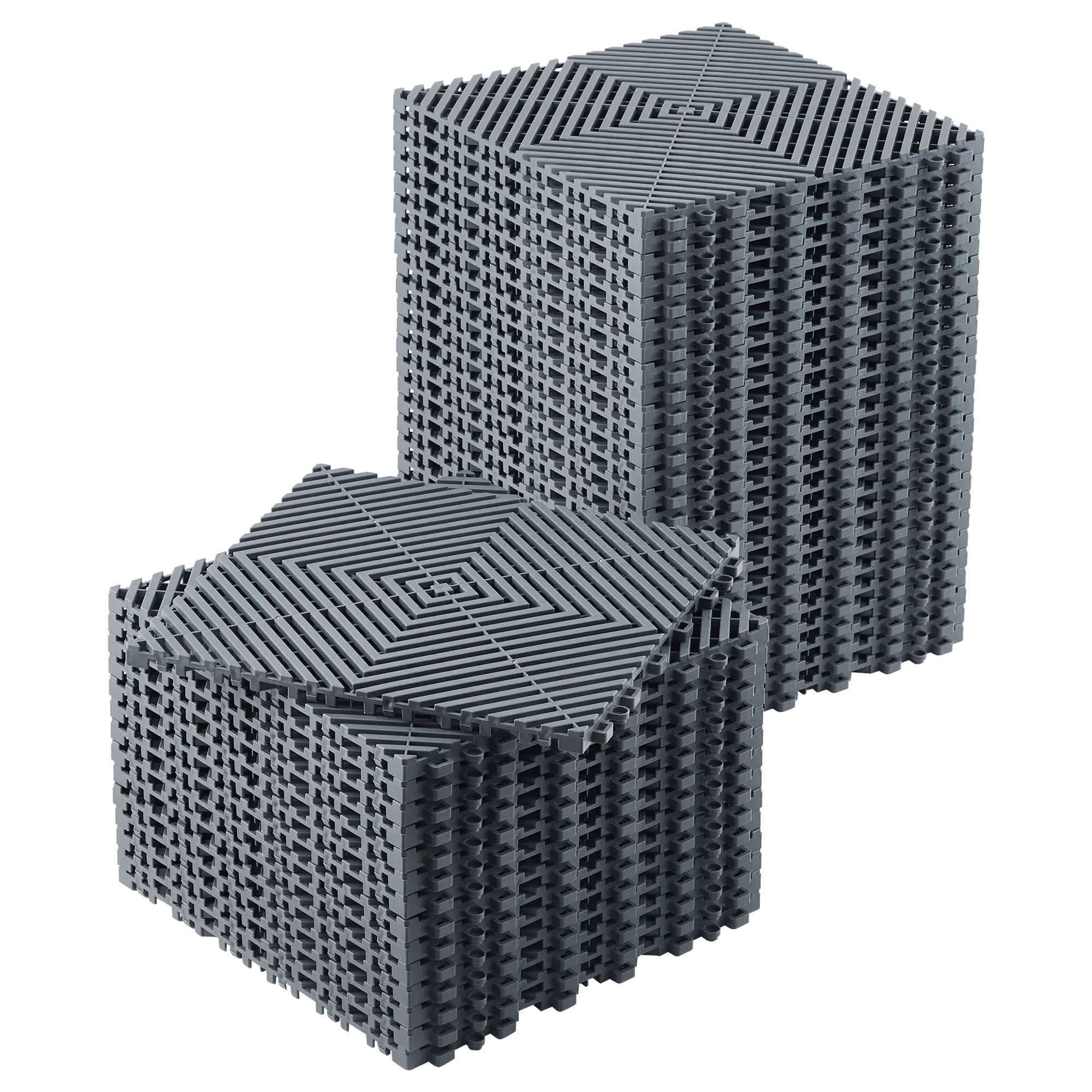 Modular PVC Interlocking Floor Tiles, 12"X12" Non-Slip Drainage Mat, 50/100-Pack for Garage Gym Yard Patio, Black/Gray