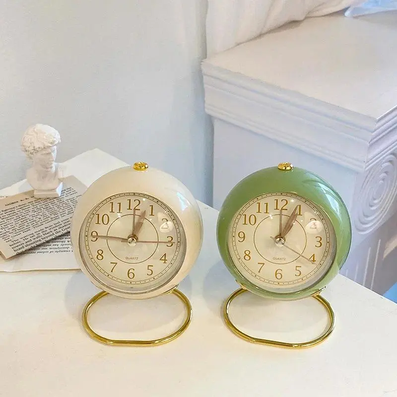 Nordic Style Alarm Clock Digital Quartz Clock Home Ornament Portable Mute Clocks with Metal Stand for Bedroom Decor