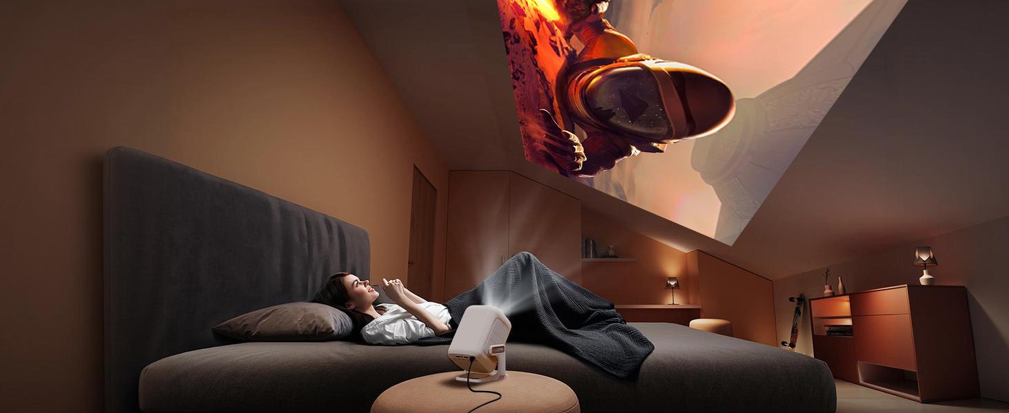 X3AR Smart Projector with WiFi 6 and Bluetooth 5.4, 4K Support 600 ANSI Native 1080P Portable Mini Projector with Android 14 OS Auto Focus & Keystone, 270° Rotatable for Bedroom Home Theater Outdoor Movie White&Gray