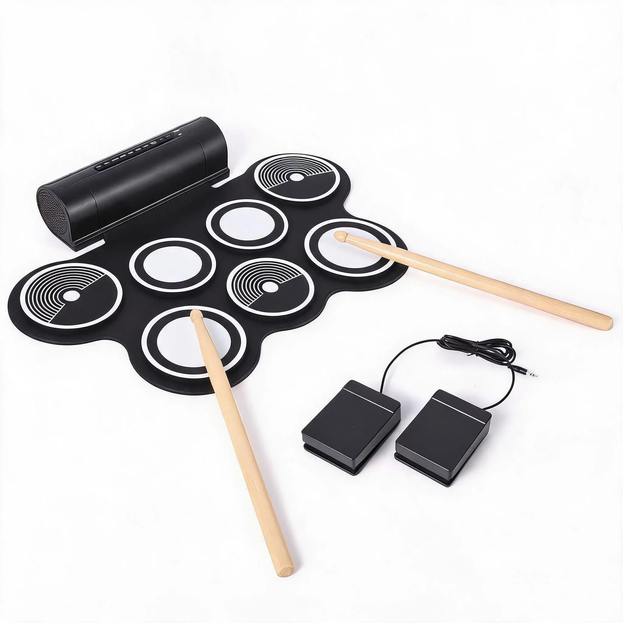 7-Pad Electronic Drum Kit – Portable Practice Drum Set with Headphone Jack, Speaker, Sticks & Pedals, Ideal Kids Gift for Christmas & Birthdays