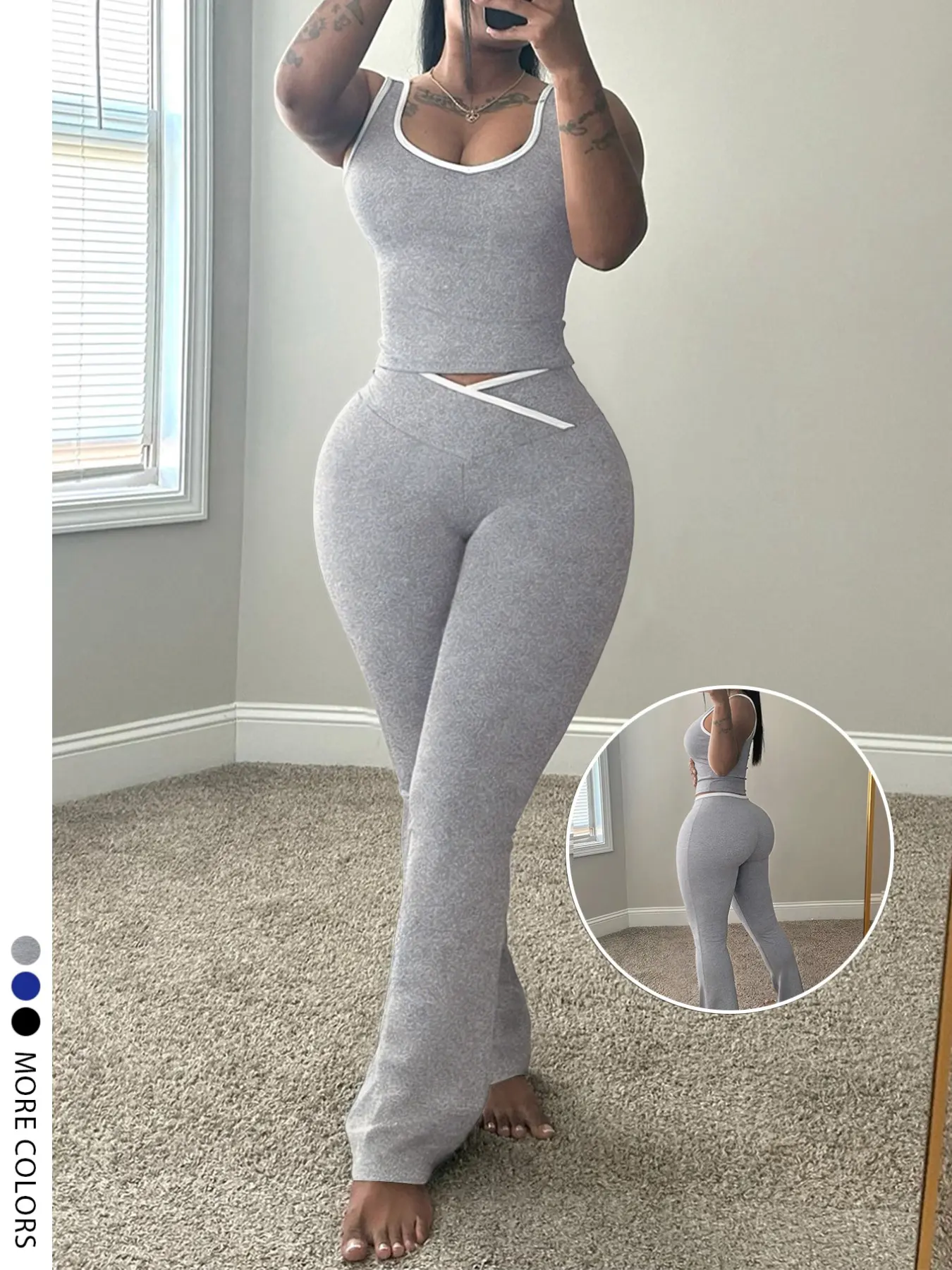 Lw Zillionaires Women's V-Neck Waist Cinch Flared Pants and Vest Set, Multiple Colors Available, Perfect for Summer, Sports, Daily Wear, Casual Sports Style, Sport Casual Outfit, Casual Sports Set