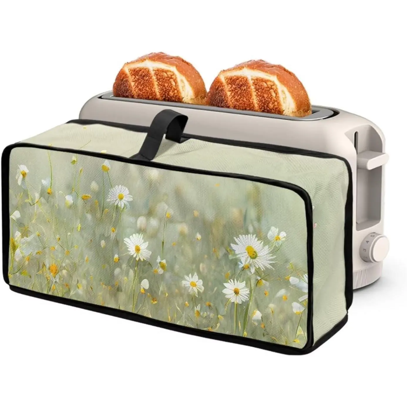 Daisy Floral Green Protective Toaster Cover - Waterproof, Dustproof Case for 2-Slice Long Slot Toasters, Small Kitchen Appliance Bread Makers