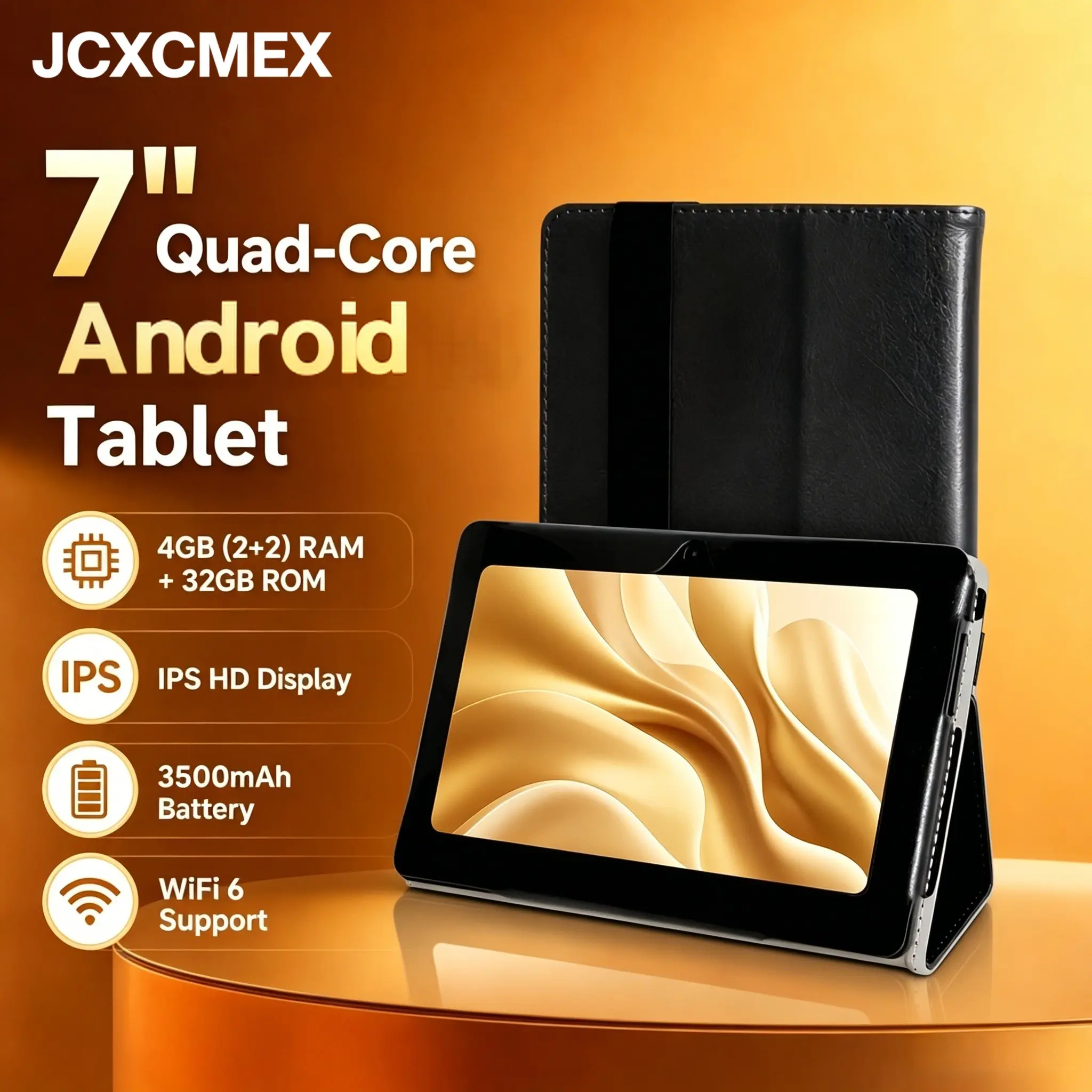 JCXCMEX，7-Inch，Android 14 Tablet, Quad-Core Processor, 4GB（2GB+2GB Expanded）RAM, 32GB Storage, 3500mah Battery, IPS Display, Dual Cameras, Wi-Fi 6