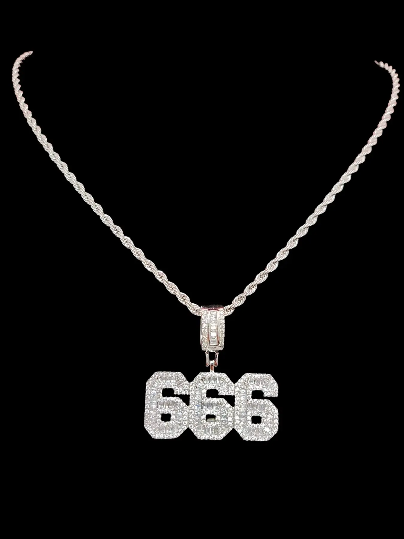 1 Piece Artificial Zircon Number Shape Pendant Necklace with 3mm Stainless Steel Chain,  Women Men Hip Hop Punk Style Number 666 Pendant Necklace , Fashion Vintage  Jewelry Accessory for Daily Wear or Party Valentines Gift, Zircon Gemstone Necklace
