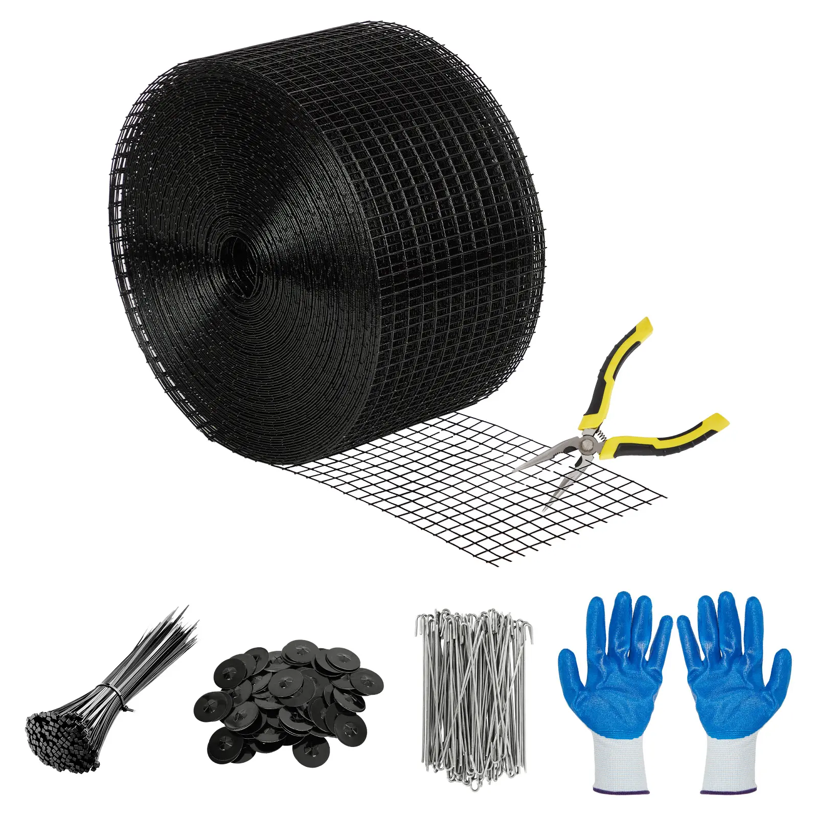 6″ × 100ft / 6″ × 50ft / 6″ × 120ft Solar Panel Bird Guard & Critter Guard Mesh Kit – PVC Coated Wire Mesh with 100 Clips, 100 Cable Ties, Gloves, Pliers – DIY Bird Netting Solar Panel Bird Mesh Barrier