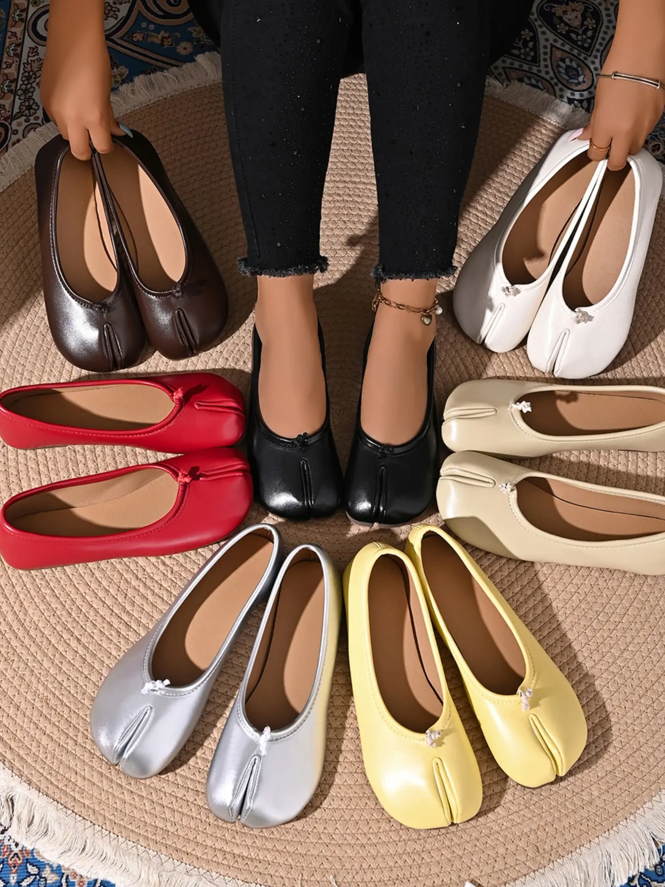 Women's Split Toe Slip-On Ballet Flat Shoes, Leather-Like Material, Comfortable & Portable, Ideal for Daily Wear, Office, Formal