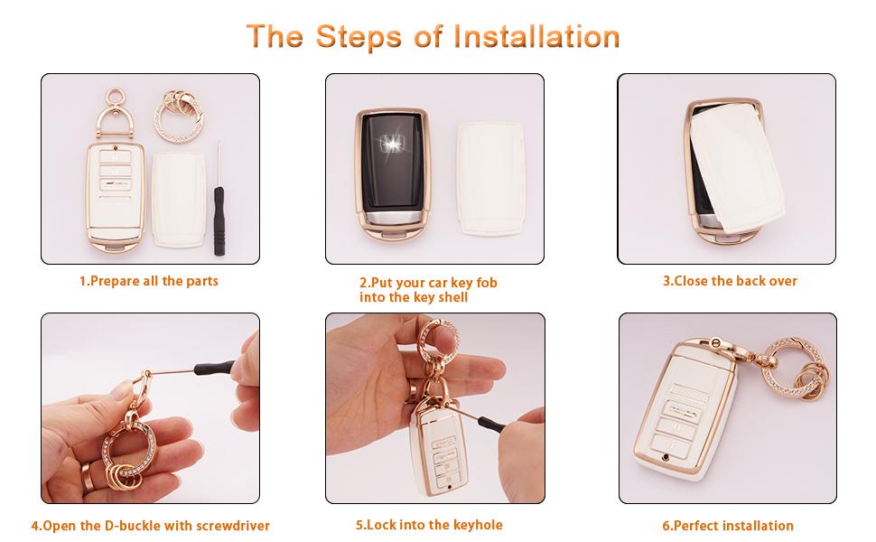 for Acura Keychain Bling Gold White Key Fob Cover Soft TPU Full Protection Smart Key Fob Case Fit for Acura CDX RDX RLX TLX TLX-L ILX NSX 4 Buttons Remote Smart Key Protector (R-ACU-W)