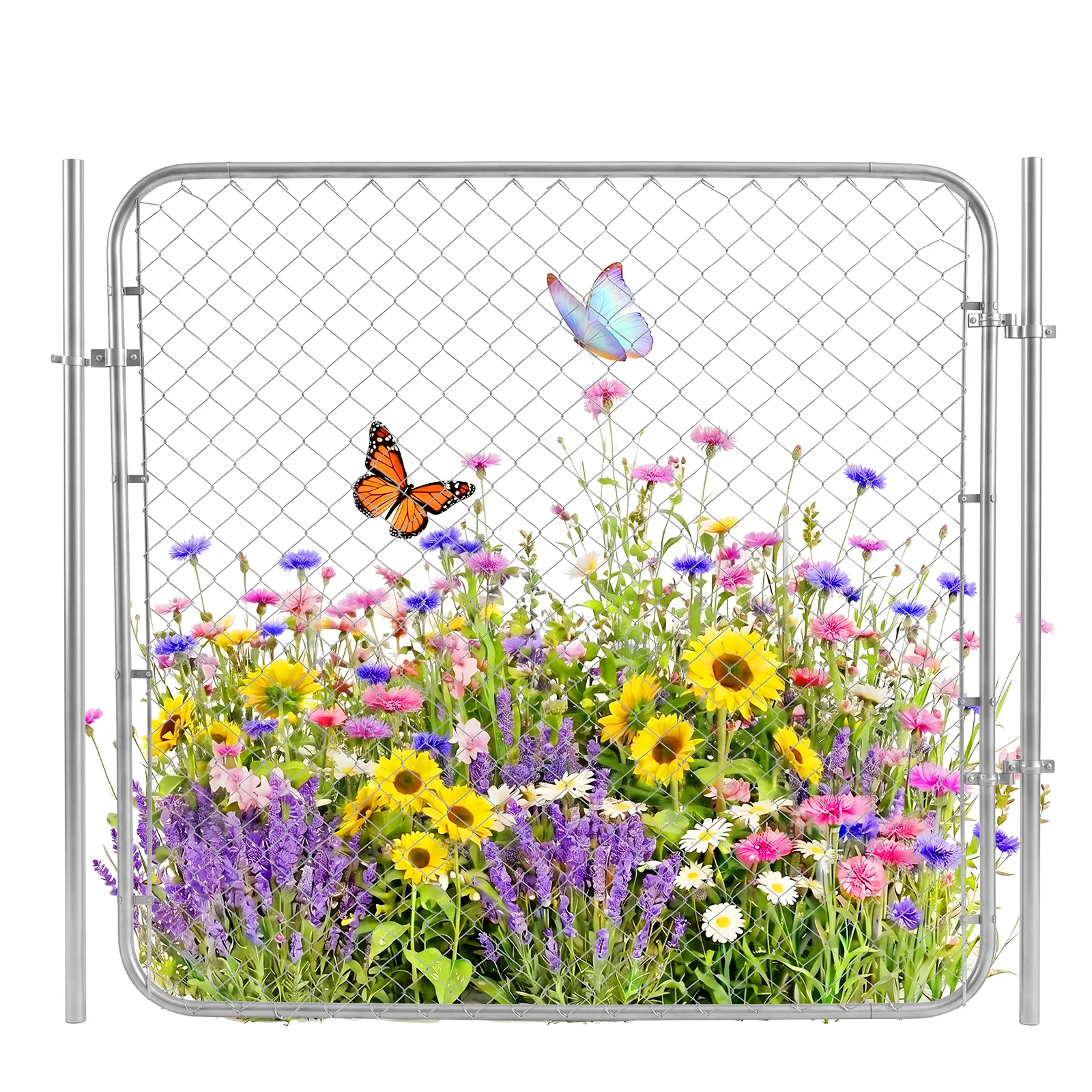 Heavy Duty Galvanized Steel Chain Link Fence Gate – Adjustable Security Outdoor Decorative Metal Gate with Posts, Rust-Resistant, Ideal for Garden, Yard, Farm, Pet Enclosure