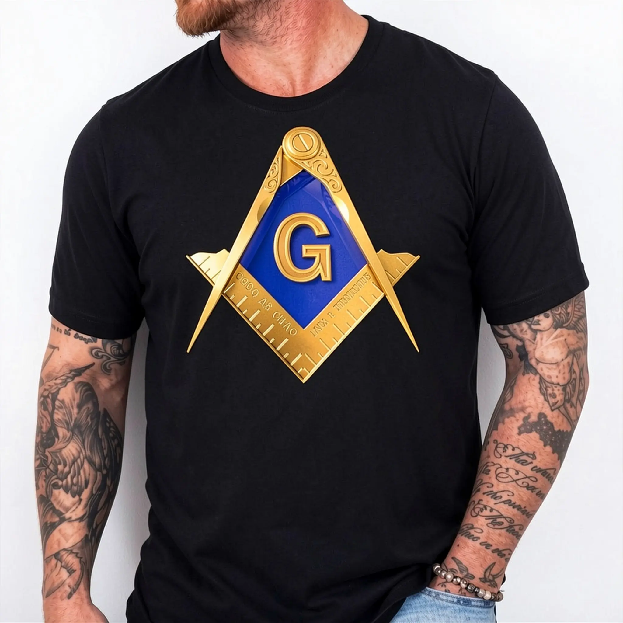 [100% Cotton] Masonic Square & Compass Freemason T-Shirt